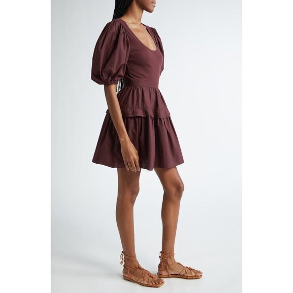 NEW ULLA JOHNSON Tilda Bordeaux Mixed Media Mini dress SIZE S - Picture 1 of 10